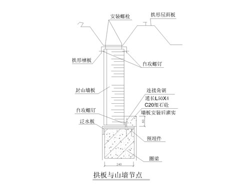 拱形屋顶山墙打钉节点图